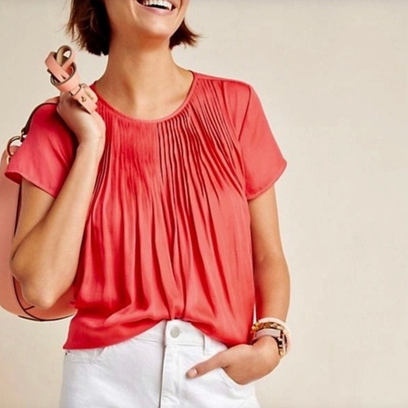 dolan Tops - Anthropologie Dolan Pilar Pleated Top Blouse Women's Small Coral Preppy Classic
